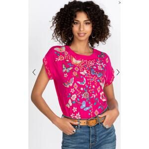 Johnny Was Pink Floral Embroidered Blouse